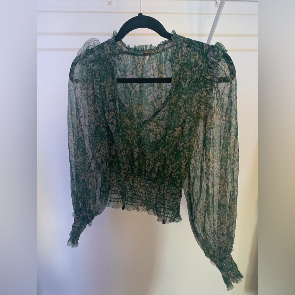 Green Floral Multi Sheer Ruffle Top